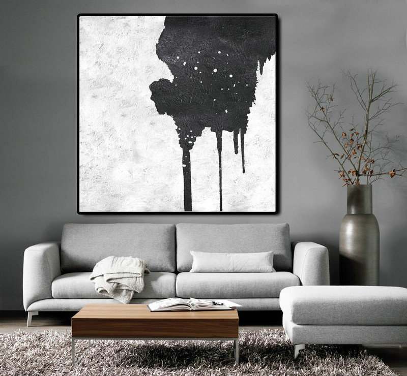 Large Abstract Art Handmade Painting,Oversized Minimal Black And White Painting - Extra Large Artwork